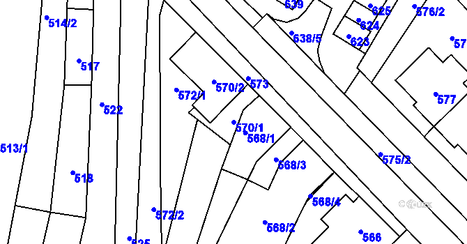 Parcela st. 570/1 v KÚ Těšany, Katastrální mapa