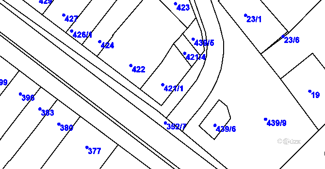 Parcela st. 421/1 v KÚ Těšany, Katastrální mapa