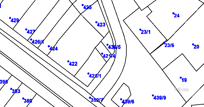 Parcela st. 421/4 v KÚ Těšany, Katastrální mapa