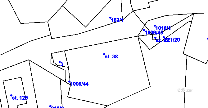 Parcela st. 38 v KÚ Těšenov, Katastrální mapa