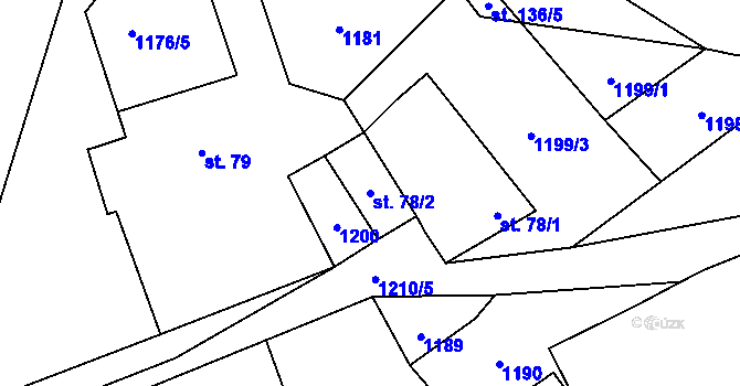 Parcela st. 78/2 v KÚ Těšenov, Katastrální mapa