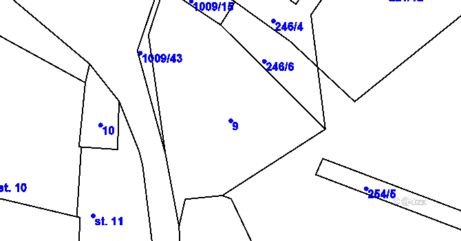 Parcela st. 9 v KÚ Těšenov, Katastrální mapa