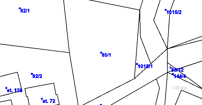 Parcela st. 85/1 v KÚ Těšenov, Katastrální mapa