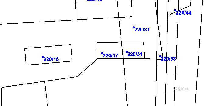 Parcela st. 220/17 v KÚ Těšenov, Katastrální mapa
