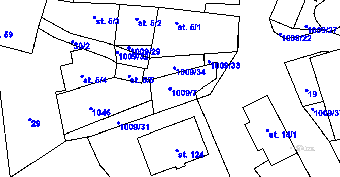 Parcela st. 1009/7 v KÚ Těšenov, Katastrální mapa
