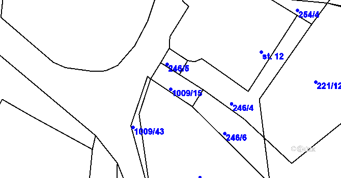 Parcela st. 1009/15 v KÚ Těšenov, Katastrální mapa