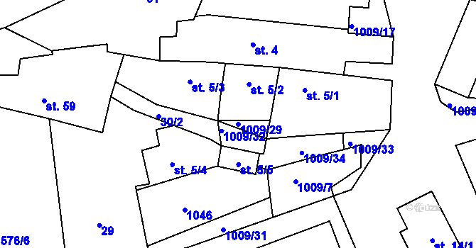 Parcela st. 1009/29 v KÚ Těšenov, Katastrální mapa
