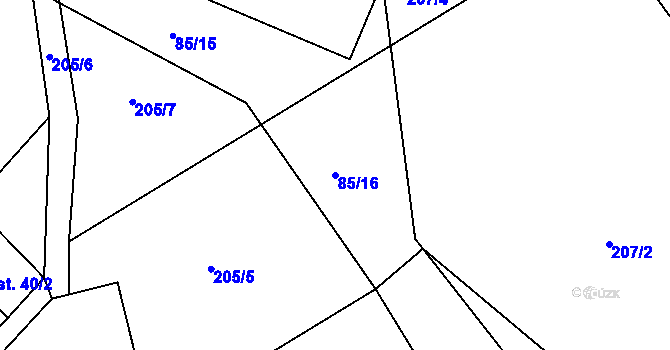 Parcela st. 85/16 v KÚ Těšenov, Katastrální mapa