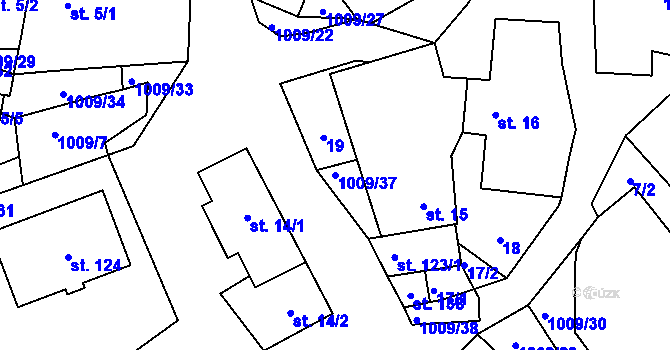 Parcela st. 1009/37 v KÚ Těšenov, Katastrální mapa