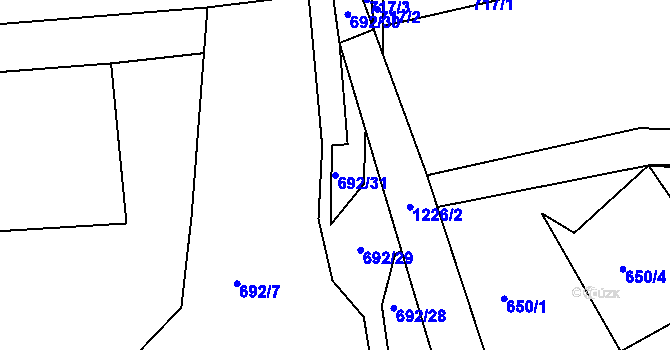 Parcela st. 692/31 v KÚ Těšenov, Katastrální mapa