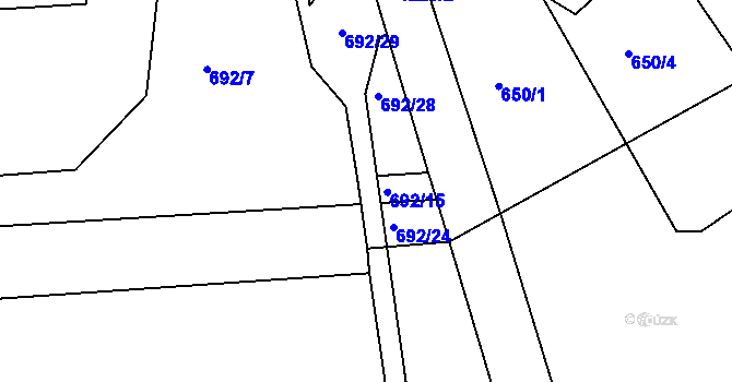 Parcela st. 692/32 v KÚ Těšenov, Katastrální mapa
