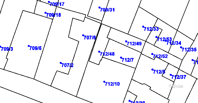 Parcela st. 712/48 v KÚ Těšetice u Znojma, Katastrální mapa