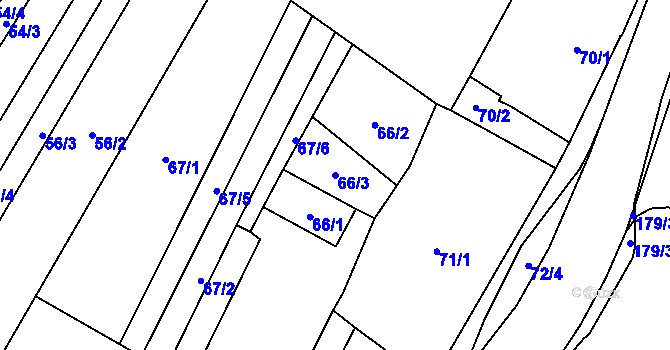 Parcela st. 66/3 v KÚ Těšetice u Znojma, Katastrální mapa