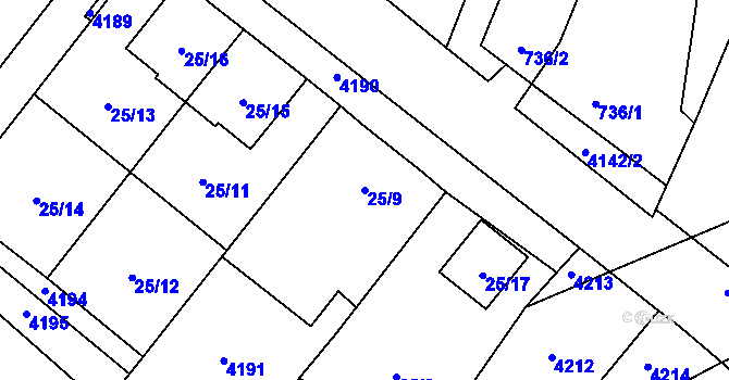 Parcela st. 25/9 v KÚ Těšetice u Znojma, Katastrální mapa