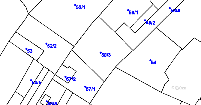Parcela st. 58/3 v KÚ Těšetice u Znojma, Katastrální mapa