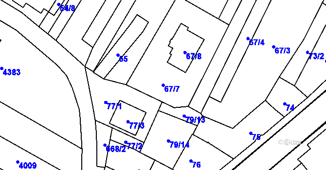 Parcela st. 67/7 v KÚ Těšetice u Znojma, Katastrální mapa