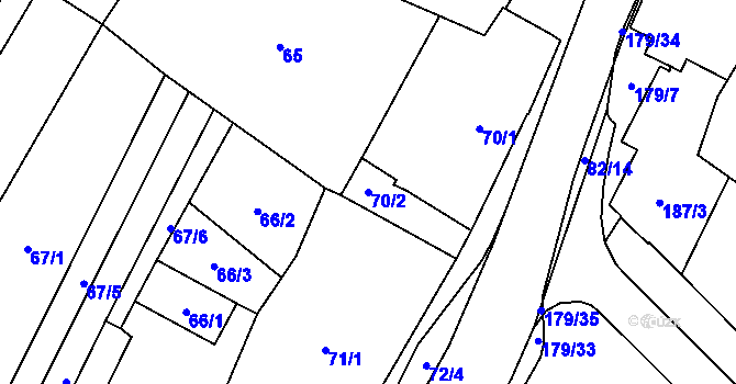 Parcela st. 70/2 v KÚ Těšetice u Znojma, Katastrální mapa