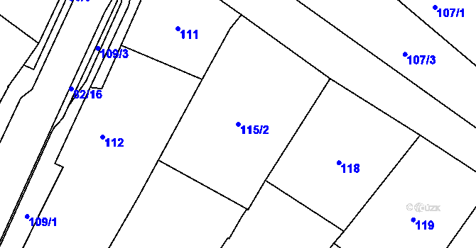 Parcela st. 115/2 v KÚ Těšetice u Znojma, Katastrální mapa