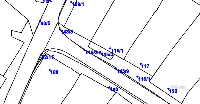 Parcela st. 115/3 v KÚ Těšetice u Znojma, Katastrální mapa