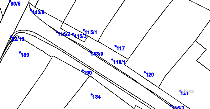 Parcela st. 116 v KÚ Těšetice u Znojma, Katastrální mapa