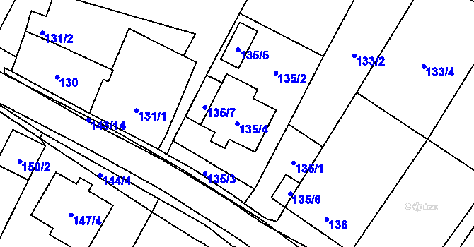 Parcela st. 135/4 v KÚ Těšetice u Znojma, Katastrální mapa