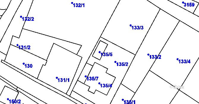 Parcela st. 135/5 v KÚ Těšetice u Znojma, Katastrální mapa