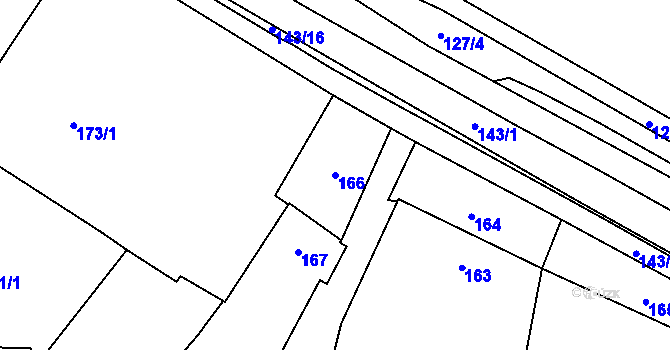 Parcela st. 166 v KÚ Těšetice u Znojma, Katastrální mapa