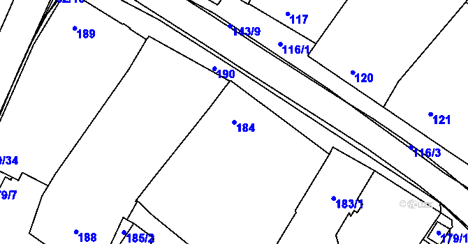 Parcela st. 184 v KÚ Těšetice u Znojma, Katastrální mapa