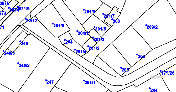 Parcela st. 201/2 v KÚ Těšetice u Znojma, Katastrální mapa