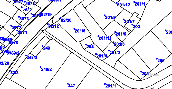 Parcela st. 204 v KÚ Těšetice u Znojma, Katastrální mapa