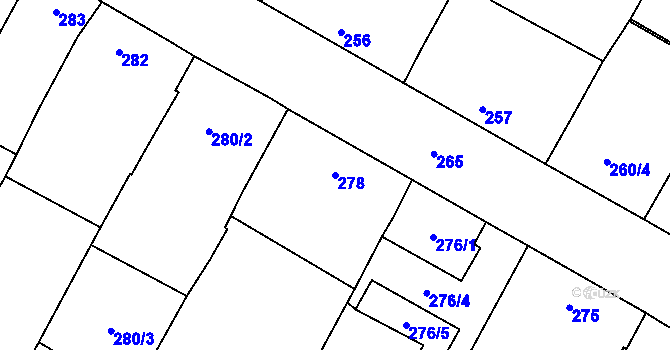Parcela st. 278 v KÚ Těšetice u Znojma, Katastrální mapa