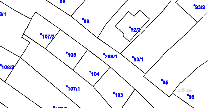 Parcela st. 289/1 v KÚ Těšetice u Znojma, Katastrální mapa