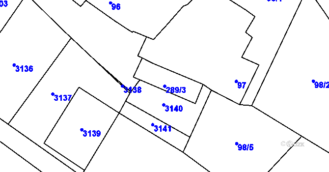 Parcela st. 289/3 v KÚ Těšetice u Znojma, Katastrální mapa