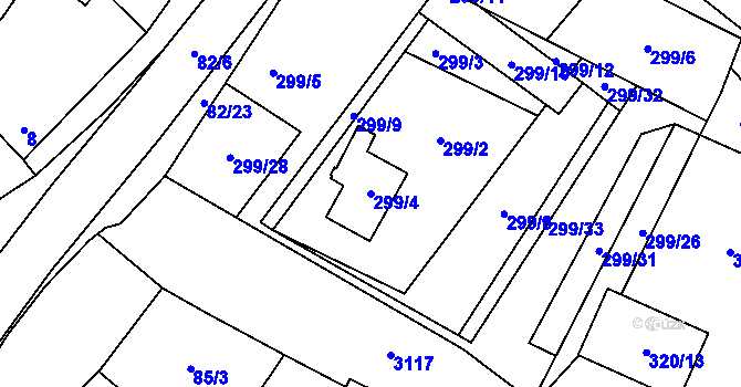 Parcela st. 299/4 v KÚ Těšetice u Znojma, Katastrální mapa