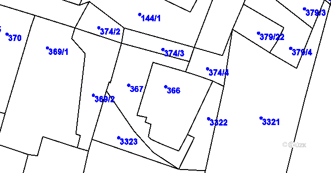 Parcela st. 366 v KÚ Těšetice u Znojma, Katastrální mapa