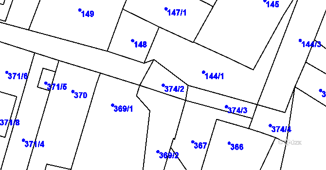 Parcela st. 374/2 v KÚ Těšetice u Znojma, Katastrální mapa