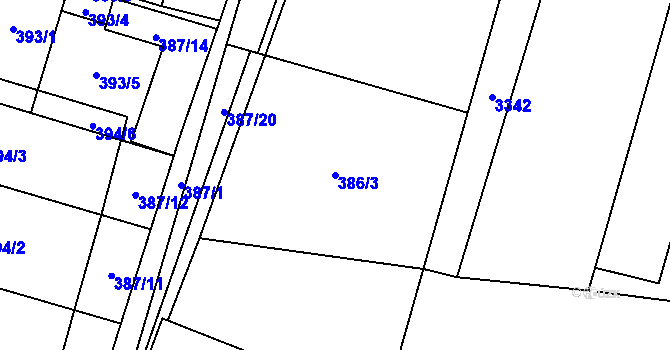 Parcela st. 386/3 v KÚ Těšetice u Znojma, Katastrální mapa