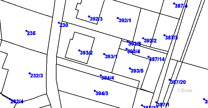Parcela st. 393/1 v KÚ Těšetice u Znojma, Katastrální mapa