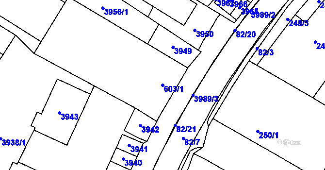 Parcela st. 603/1 v KÚ Těšetice u Znojma, Katastrální mapa