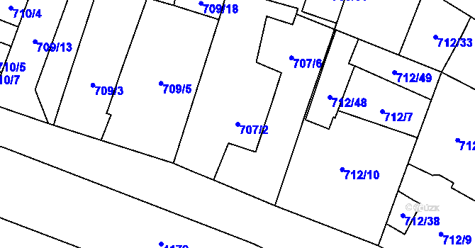 Parcela st. 707/2 v KÚ Těšetice u Znojma, Katastrální mapa