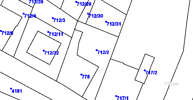 Parcela st. 712/2 v KÚ Těšetice u Znojma, Katastrální mapa
