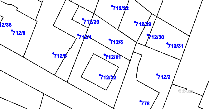 Parcela st. 712/11 v KÚ Těšetice u Znojma, Katastrální mapa