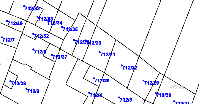 Parcela st. 712/21 v KÚ Těšetice u Znojma, Katastrální mapa