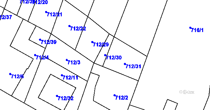 Parcela st. 712/30 v KÚ Těšetice u Znojma, Katastrální mapa