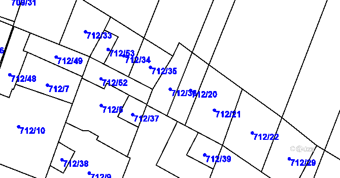 Parcela st. 712/36 v KÚ Těšetice u Znojma, Katastrální mapa