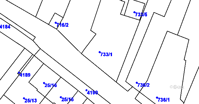 Parcela st. 733/1 v KÚ Těšetice u Znojma, Katastrální mapa
