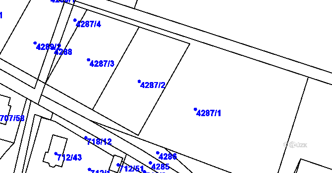 Parcela st. 4287 v KÚ Těšetice u Znojma, Katastrální mapa