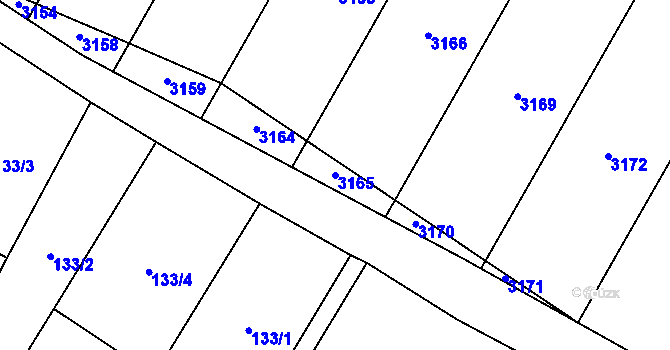 Parcela st. 3165 v KÚ Těšetice u Znojma, Katastrální mapa