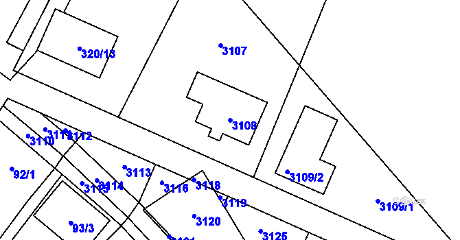 Parcela st. 3108 v KÚ Těšetice u Znojma, Katastrální mapa
