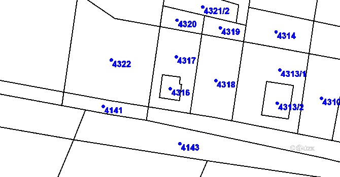 Parcela st. 4316 v KÚ Těšetice u Znojma, Katastrální mapa